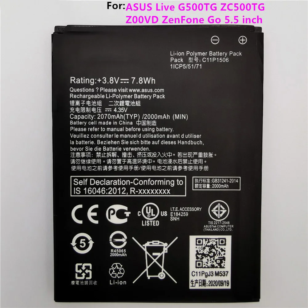 

100% Original 2070mAh C11P1506 Battery For ASUS Live G500TG ZC500TG Z00VD ZenFone Go 5.5 inch Phone Latest Production Batteries