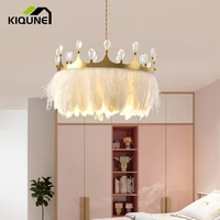 modern led chandelier bedroom living room lamp feather crown pendant lights for girl room restaurant light fixtures for celling