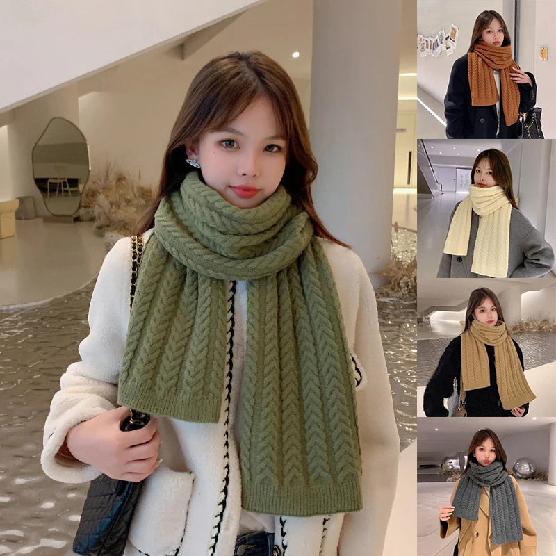 

Wool Knitting Neckerchief Solid Color Crochet Outdoor Warm Shawl Braid Long Knitted Scarves Thick Woolen Yarn Scarf DIY Soft