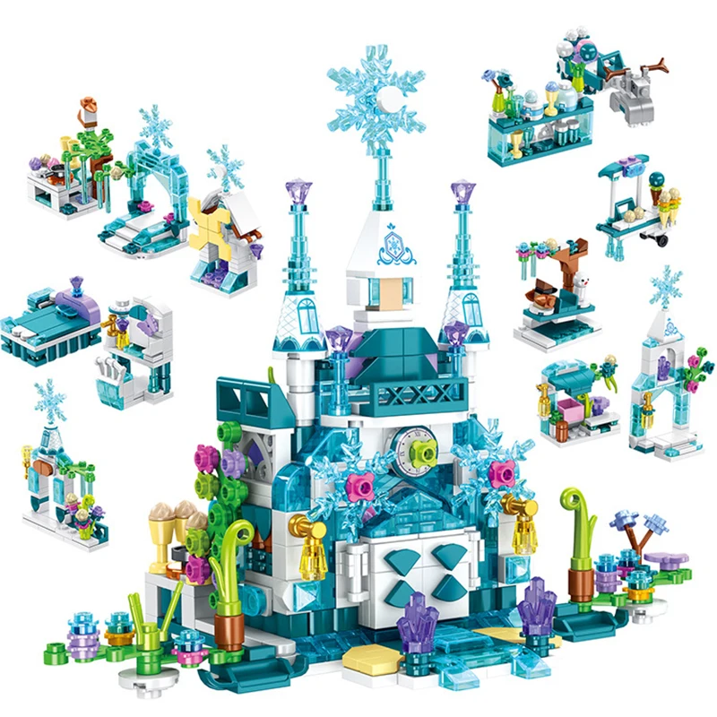 

DIY Puzzle Small Size Building Blocks Toys Snowflake Castle Put Together Toys Princess Castle Various Shapes Girl Holiday Gifts