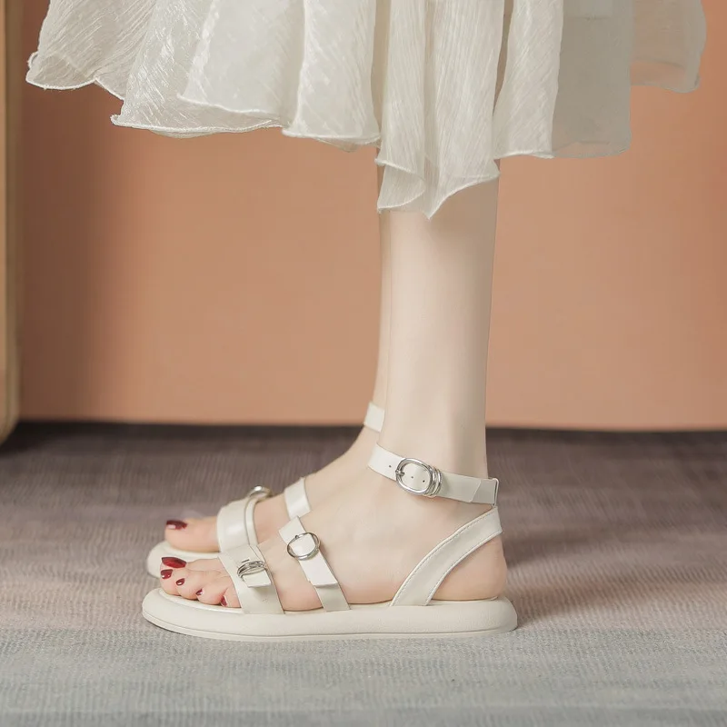 Модная женская обувь 2024 бежевые Босоножки на каблуке с пряжкой туфли для