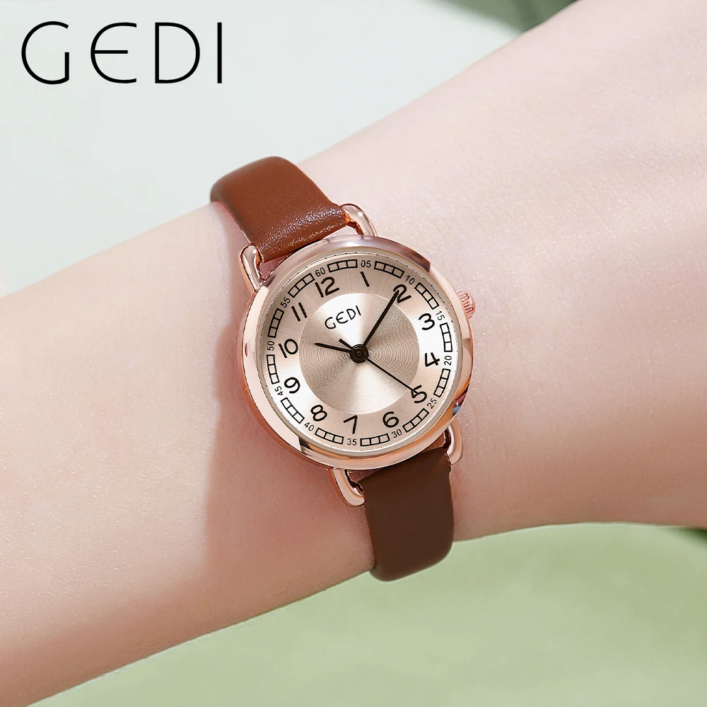 GEDI 2023 New Trend Women Watches Luxury Waterproof Ladies Quartz Watch Leather Strap Fashion Casual thin Woman Clock Gift Girls