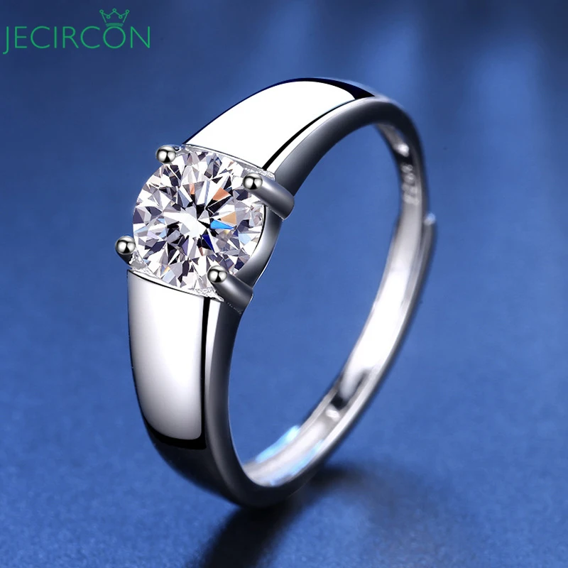 

JECIRCON 1 Carat Moissanite Ring for Men Korean Platinum Glossy Simple Open Band 925 Sterling Silver Fashion Finger Fine Jewelry