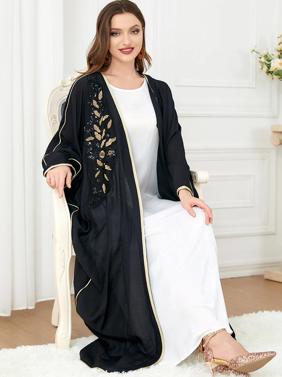 Women Spring and Summer Muslim Embroidered Bat Sleeve Gown Coat Turkish Indian Abaya Arab Islamic Women Khartan Loose Gown
