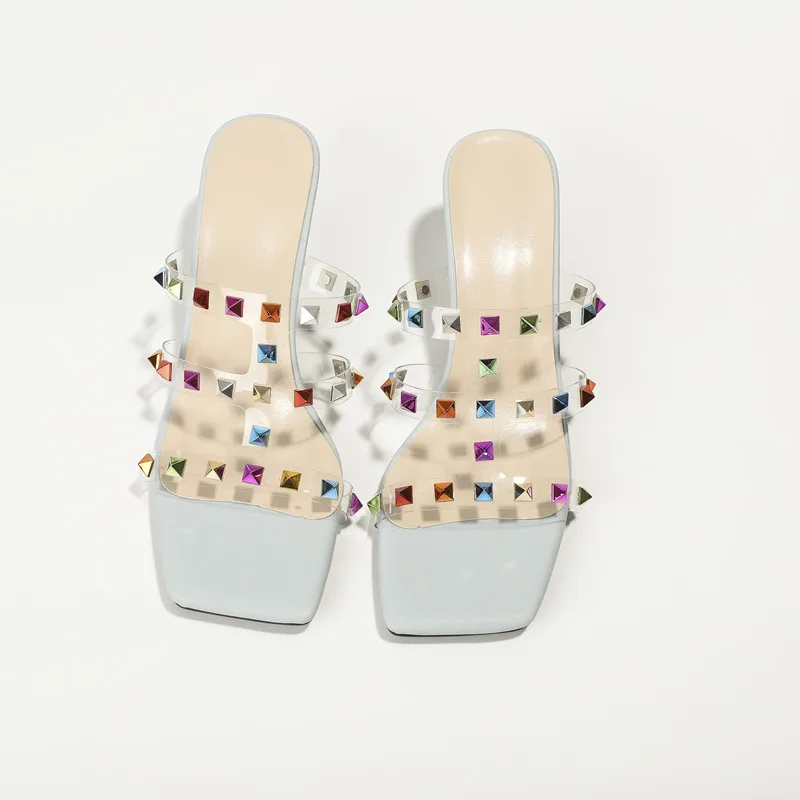 

Женские туфли на тонком высоком каблуке, летние сандалии-гладиаторы большого размера с заклепками, модель 2022 года