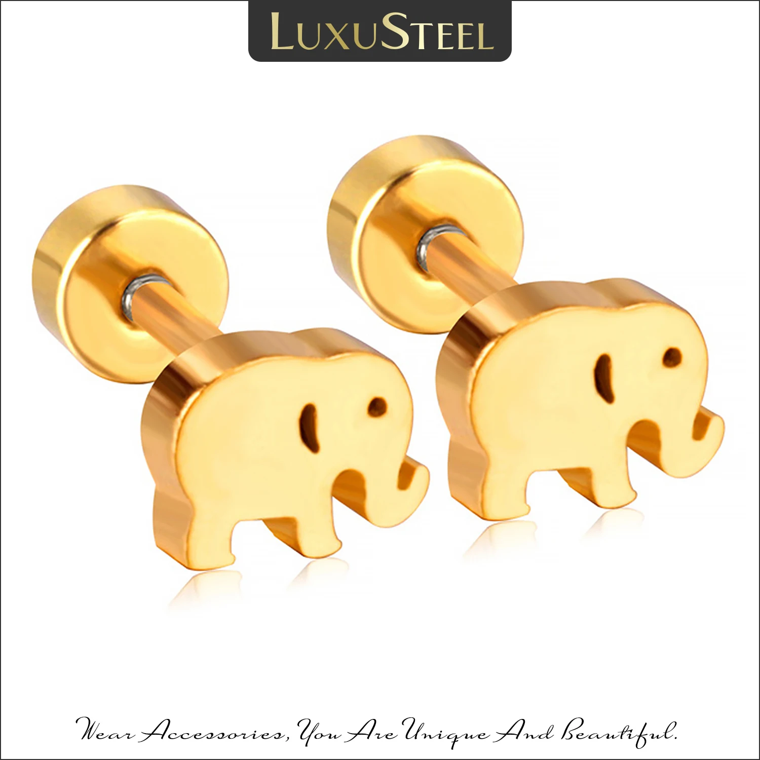 LUXUSTEEL Stainless Steel Cute Animals Elephant Stud Earrings Baby Girl Accessories Gold Color Earring Fashion Jewelry Party