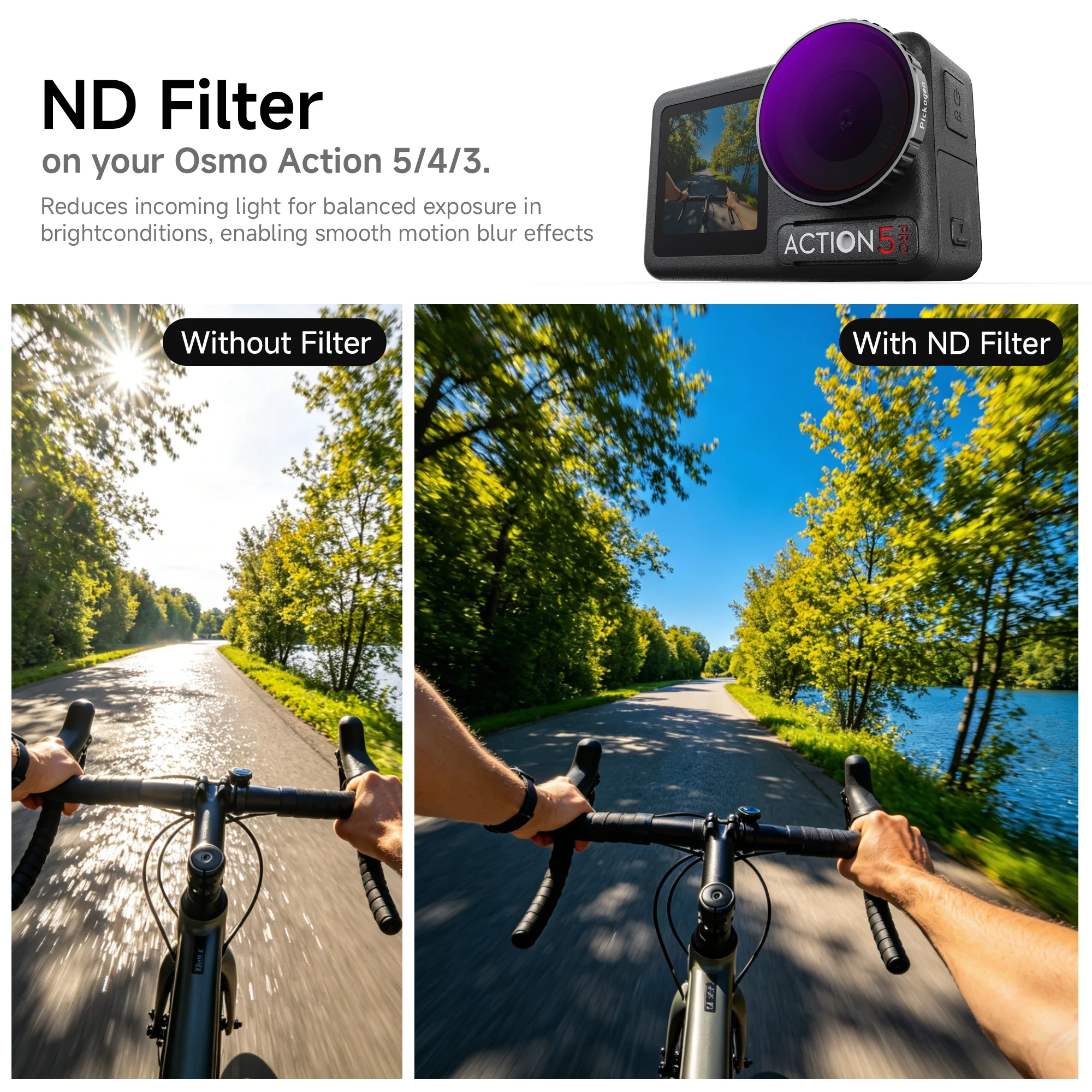 Фото Набор фильтров PICKOGEN CPL ND8 ND16 ND32 ND64 с алюминиевой рамкой для DJI OSMO Action 3 4 5pro, быстросъемный комплект CPL ND фильтров №2