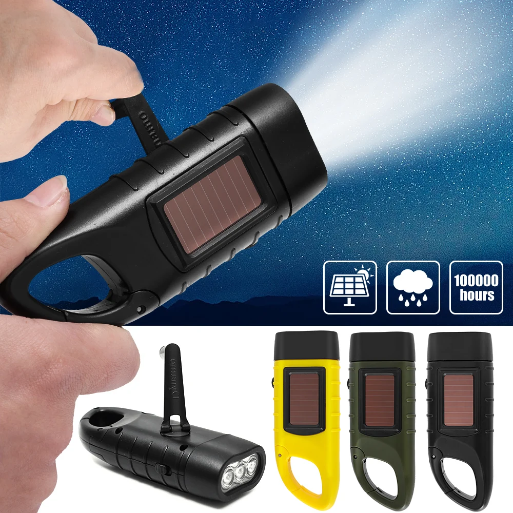 

Portable LED Solar Powered Flashlight Hand Crank Dynamo Torchlight Lantern Rechargeable Outdoor Lamp Used For Camping Hiking