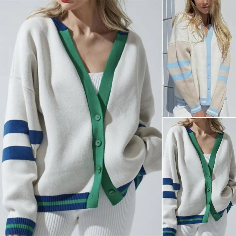 

Шикарная Женская трикотажная куртка в полоску с прострочкой, вязаный зимний свитер, дышащий, устойчивый к холоду