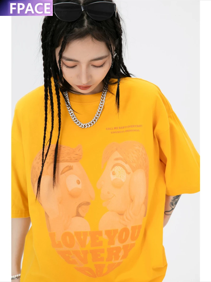 

Designer Original High Street Fashion Brand Couple Love You Everyday Top Cartoon Character Short Sleeve T-shirt Oversized Tees
