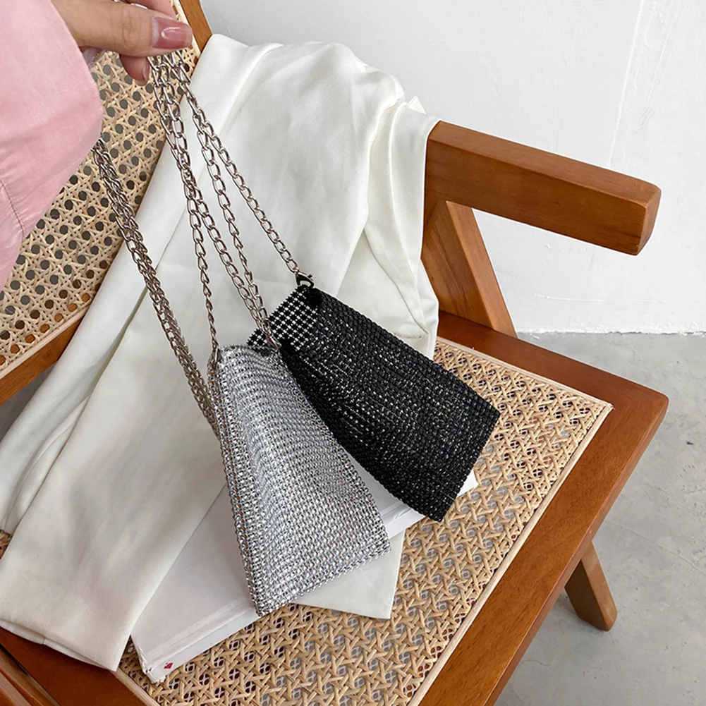 Phone Bag Fashion Women Rhinestone Shoulder Bag Solid Color Female Handbags Design Casual Lady Chain Shoulder Crossbody Bag