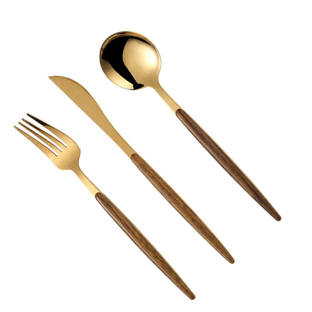 

Spoons Set Flatware Ice Cream Stainless Forks Tableware Wooden Steel Spoon Yogurt Cutlery Coffee Chopsticks Fork Westernbanquet