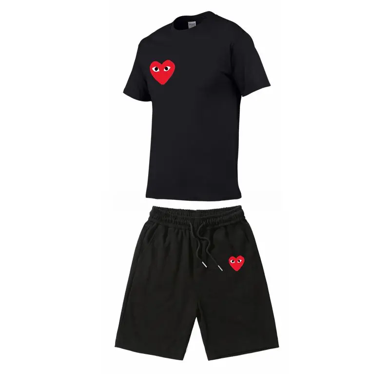 Summer men's sportswear casual jogging sportswear two-piece red heart print sportswear
