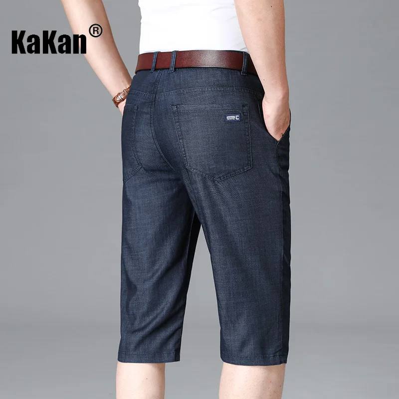 Kakan - New Summer Thin Jeans for Men, Loose Straight Stretch Youth Casual Versatile Over Knee Capris Jeans K42-635