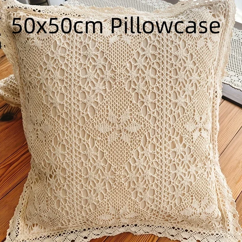 

Винтажная Хлопковая Вязаная Наволочка 50x50 См С Цветочным Узором, На Молнии, Только Ручная Стирка, Для Домашнего Декора, Беж...