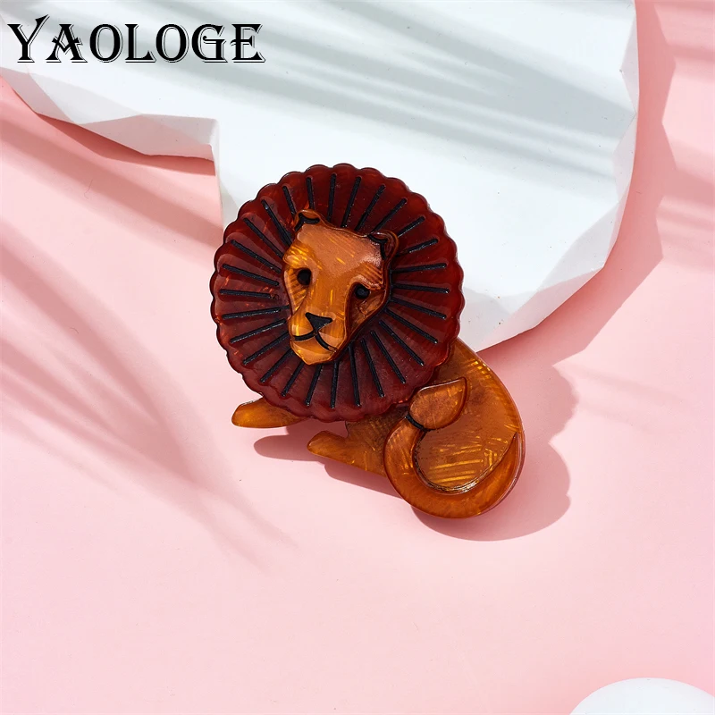 

YAOLOGE Acrylic Cartoon Brown Lion Brooches For Unisex Kids Pins Badge Accessories Newly Arrived Christmas Gifts Jewelry Брошь