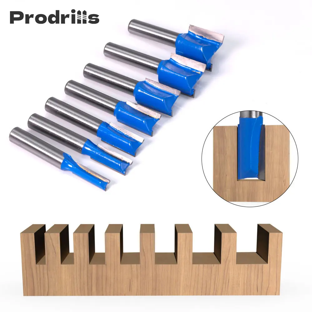

7PCS Straight Woodworking Router Bit Set 8mm Shank Straight End Mill Trimmer Cleaning Flush Trim