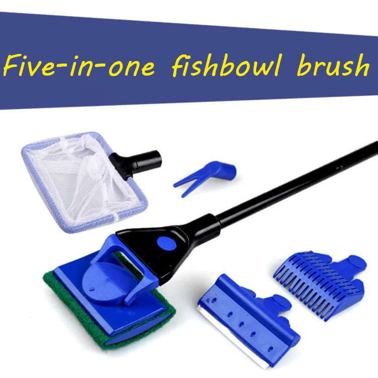 

Fish tank glass cleaning brush aquarium tools fishing grass clip algae scraper long handle five-in-one cleaning set