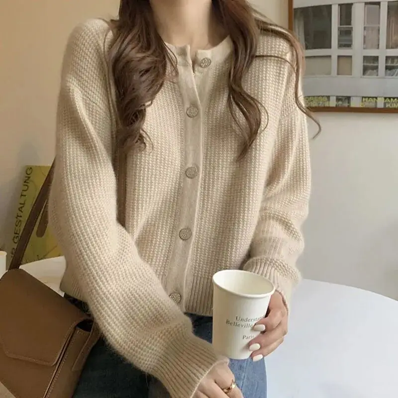 

Y2k Korean Fashion Mujer Sweater Cardigan Women Autumn Winter Sweater Short Coat Women's Round Neck Top Loose Knit Cardigan
