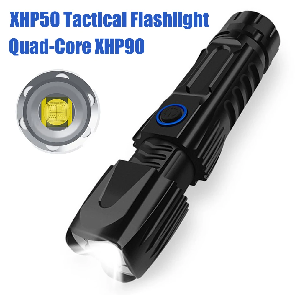 

XHP50 Tactical Flashlight Quad-core LED XHP90 Lamp Bead Flashlight Telescopic Zoom USB Charging 5 Lighting Modes Flashlight
