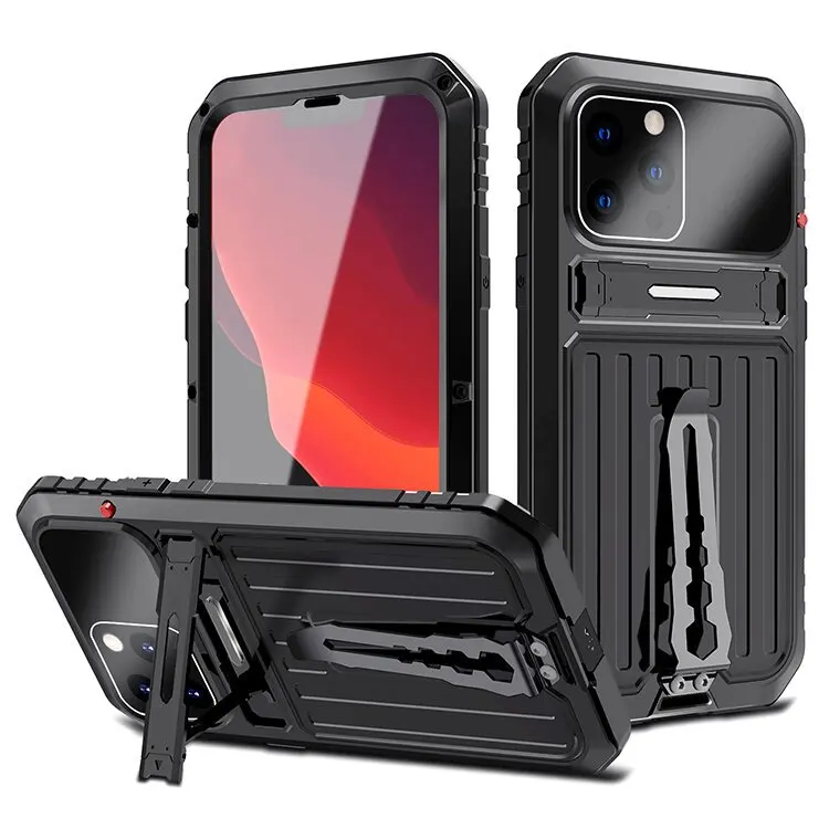 

Heavy Duty Protection Armor Metal Phone Case For Iphone 14 13 12 Pro Max With Kickstand Fully Wrapped Silicagel Shockproof Cover