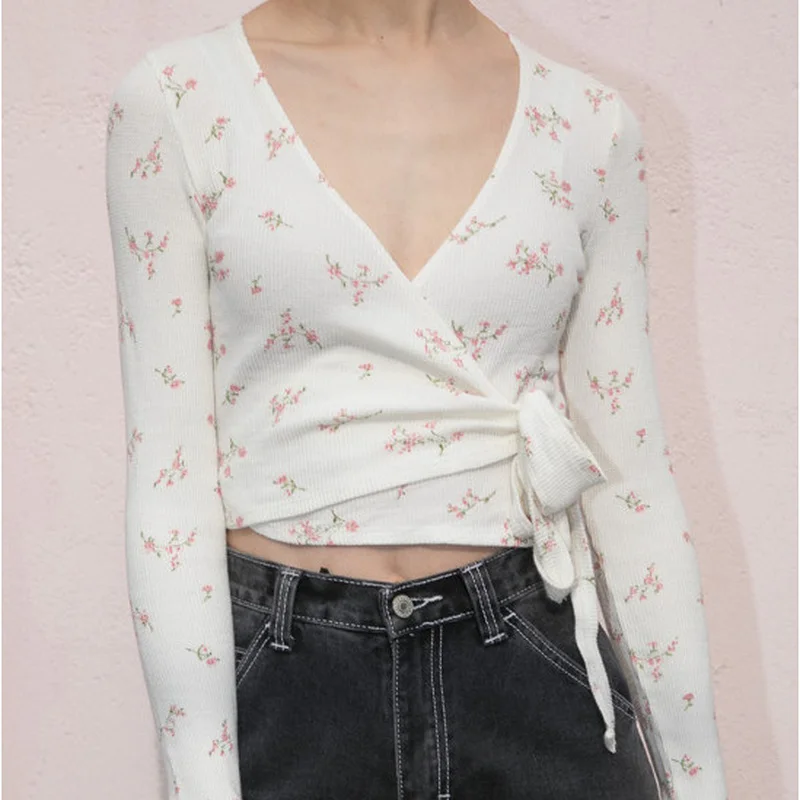 

Женская хлопковая Футболка с V-образным вырезом и длинным рукавом