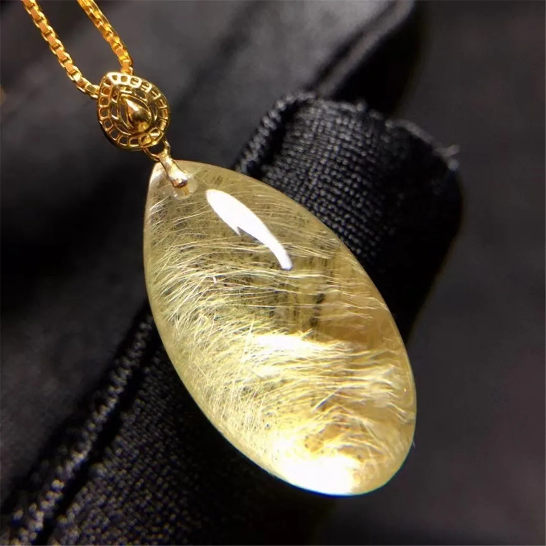 

Подвеска из натурального золота с рутилированным кварцем, ювелирные изделия для женщин, женщин, мужчин, подарок на любовь, богатство, бусины 20x11x9 мм, хрустальный камень, золото 18 карат AAAAA