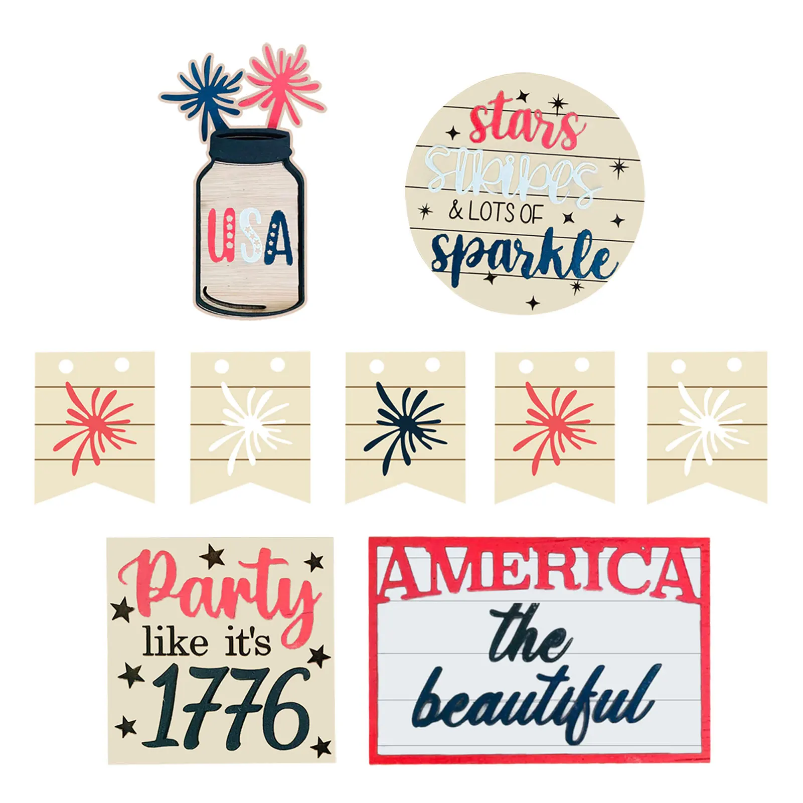 

5pcs Patriotic Tiered Tray Decor American Flag Bunting Memorial Day Decorations Independence Day Table Signs Bunting Flag For