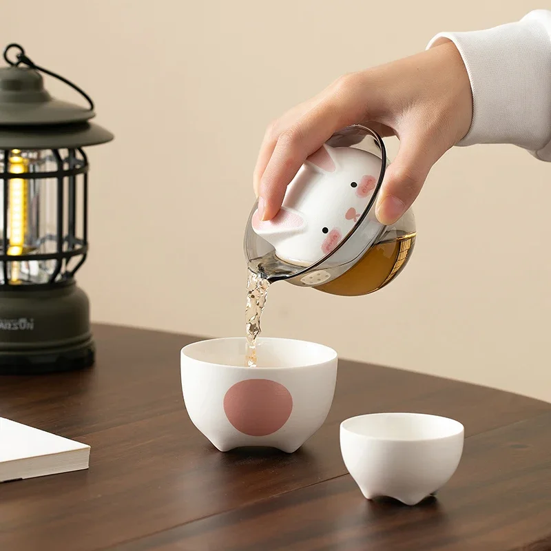 Прекрасный кролик китайский кунг-фу дорожный чайный сервиз керамическая глазурь