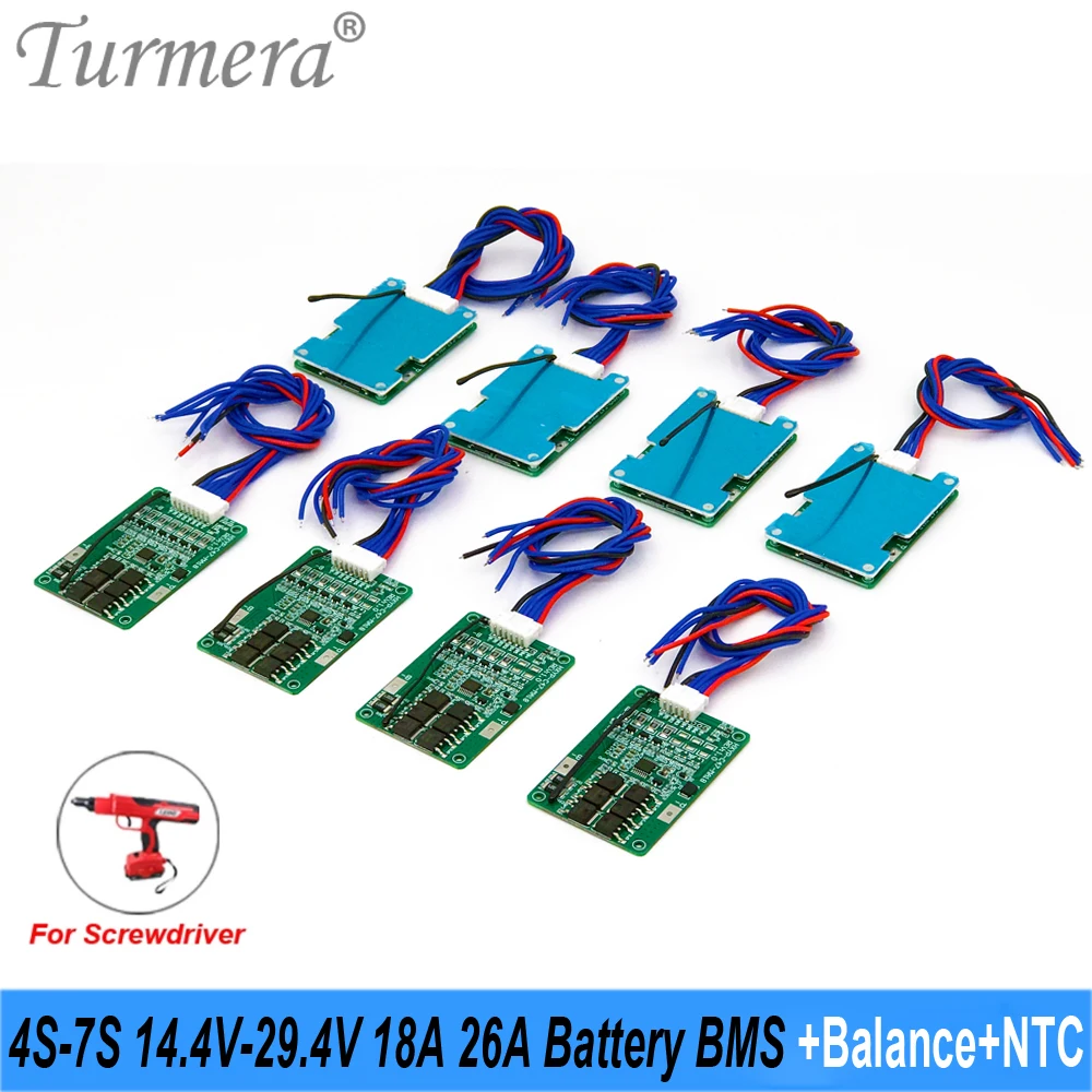 

Turmera 5S 18V 4S 16,8 V 6S 25,2 V 7S 29,4 V 18A 26A Balance BMS с NTC для электрического велосипеда 24V и аккумулятором отвертки 12V 21V