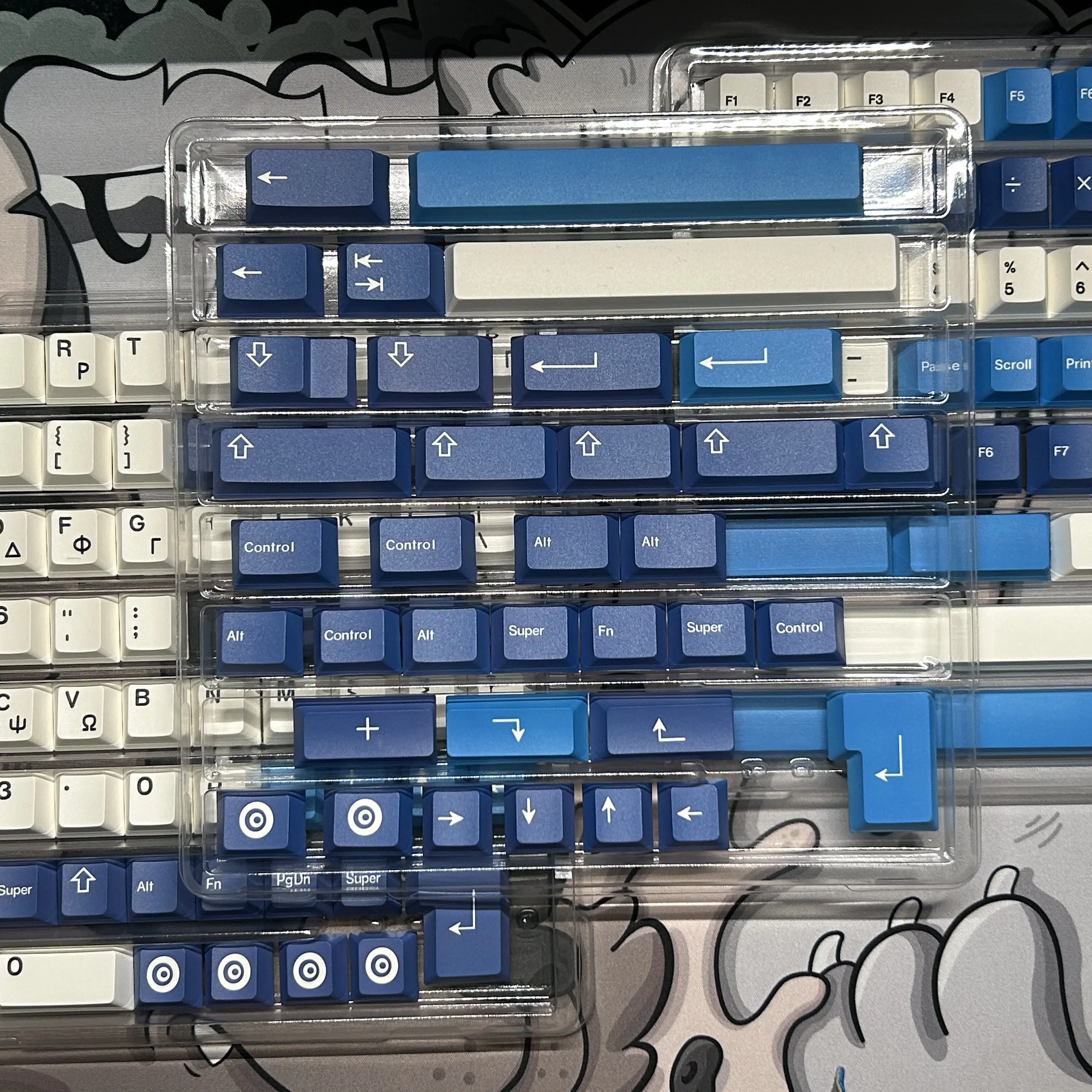 Фото Набор кейкапов GMK Evil Eye Blue White, PBT, сублимационная печать, оригинальные, ручной работы, для механических клавиатур №5
