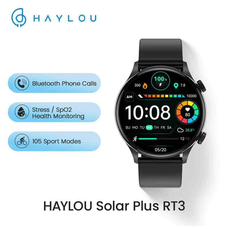 Haylou Solar Plus RT3 Smartwatch AMOLED Display Smart Watch Bluetooth Phone Call Health Monitor Fitness Watches for Men Women