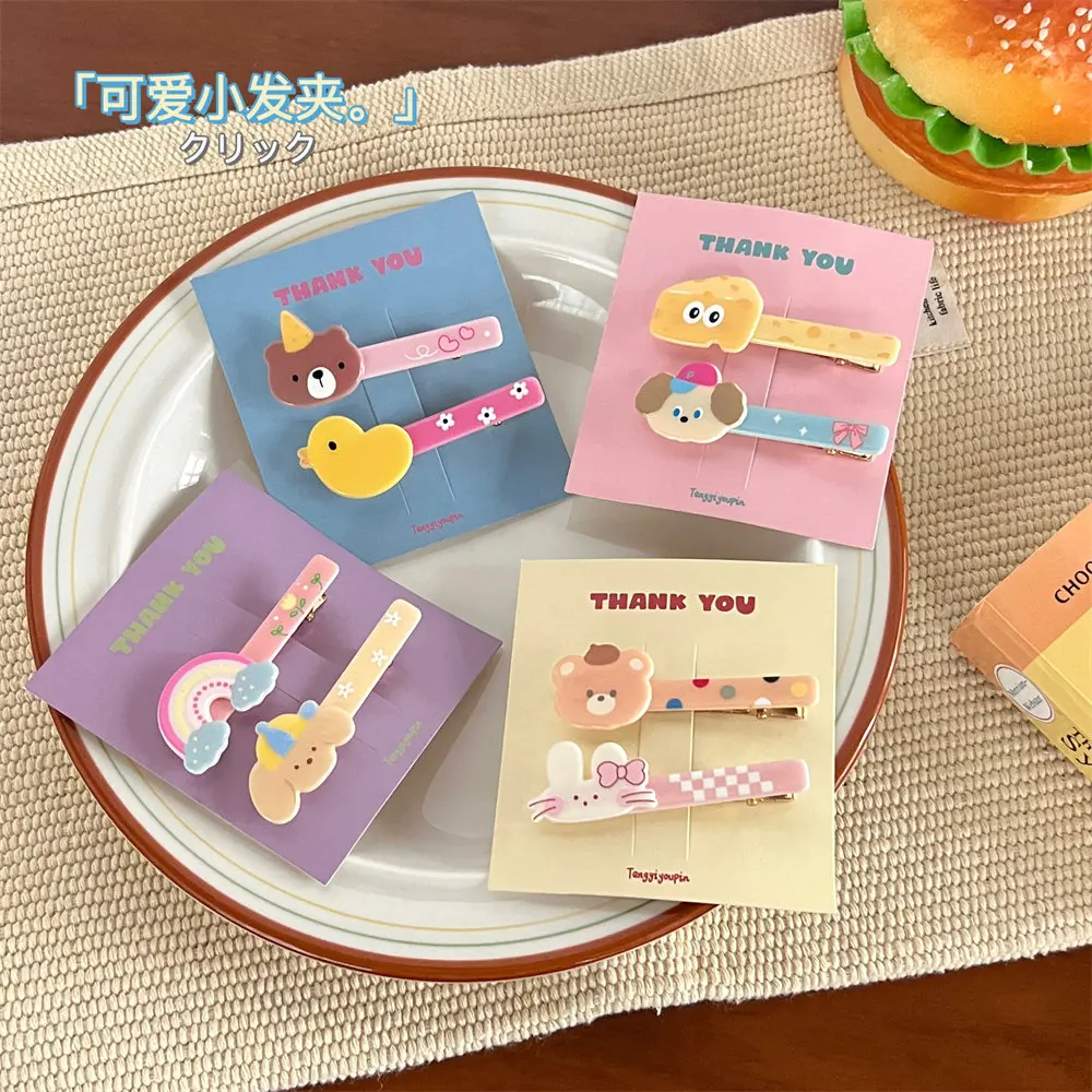 

2-3Pcs/Set Cute Cartoon Bear Duck Resin Hairpin for Girls Pink Rainbow Barrettes for Kids Baby Student Fashion Hair Accessories