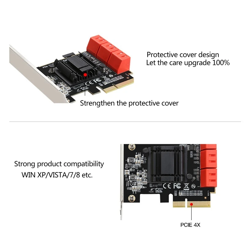 Плата расширения PCIe Sata 3 0 6-портовый контроллер с низкопрофильным кронштейном для