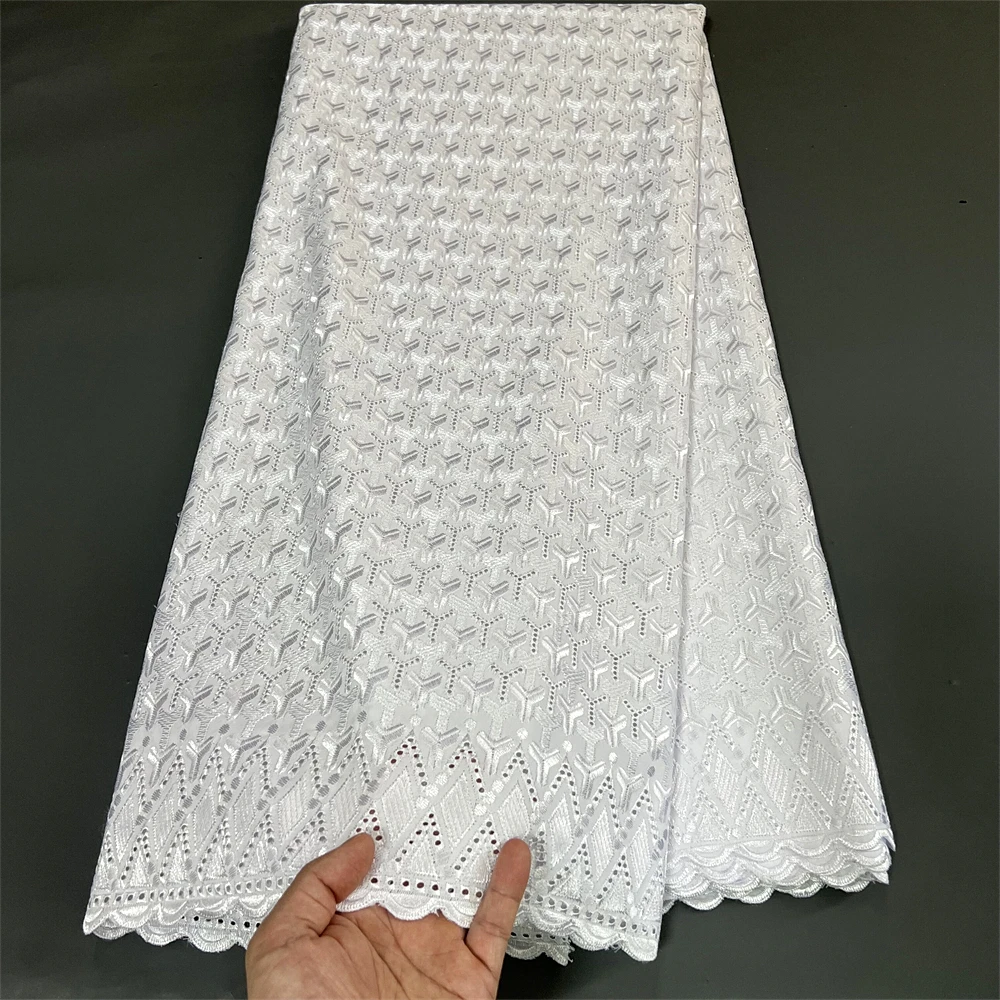 2023 высококачественный Нигерийский Африканский тюль, белая хлопковая вышивка, женское свадебное кружевное платье, Дамасские блестки, мягкое 5 ярдов hz1236
