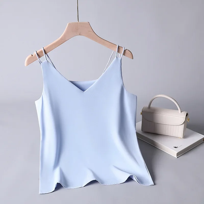 

Blouse Women Corset Top Backless Tank Tops Satin Slim Blouses V-neck Sexy Camisole Solid Comfortable Female Clothing Ladies Tops