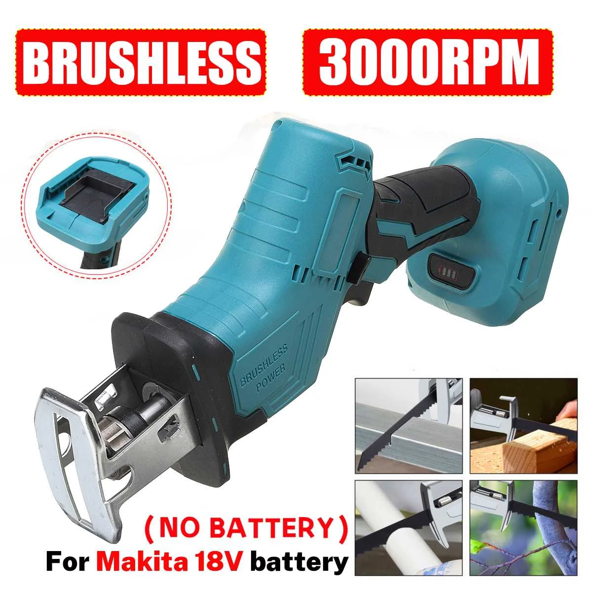 

Keuhz 3000rpm Brushless Cordless Reciprocating Saw Electric Saw Wood Metal Cutting Machine Power Tool for Makita 18V Battery