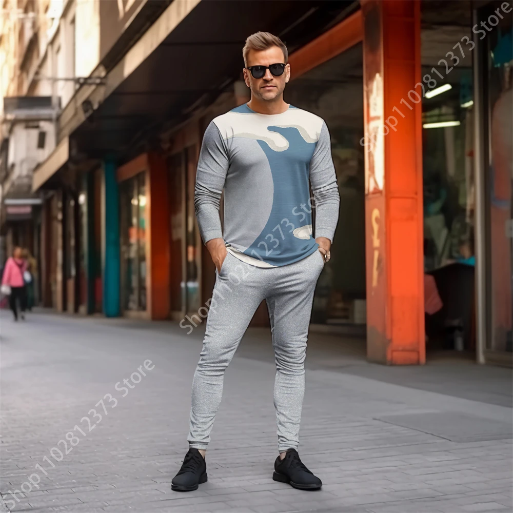 2023 Tracksuit Men Long Sleeve T-shirts Two Piece Set Men Fashion 3D Oil Painting Style Printing Casual Street Clothes For Men