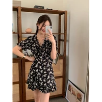 yu xiaoqings new summer one piece floral dress with v neck slim and long legs korean style a line skirt