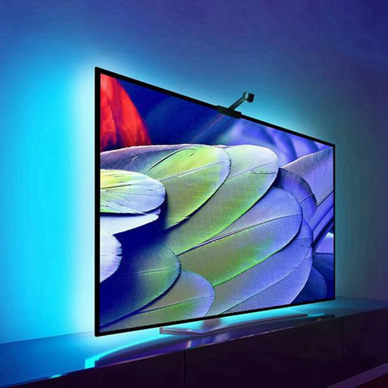 

Мерцающая подсветка для смарт-телевизора, эргономичная подсветка с камерой RGBIC для телевизора 55-65 дюймов, ПК, ритмичное освещение, американская вилка