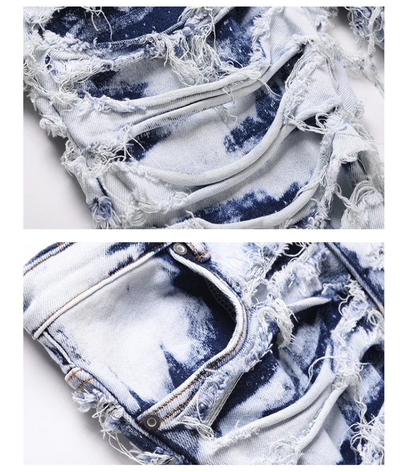 Men Distressed Ripped Destroied Denim Jean Pants New Fashion Patchwork Biker Jeans Streetwear Slim Pants Jogger Y2k Men’s Jeans