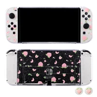 switch oled protective shell transparent peach glitter case for nintendo switch oled accessories hard pc cover protection case