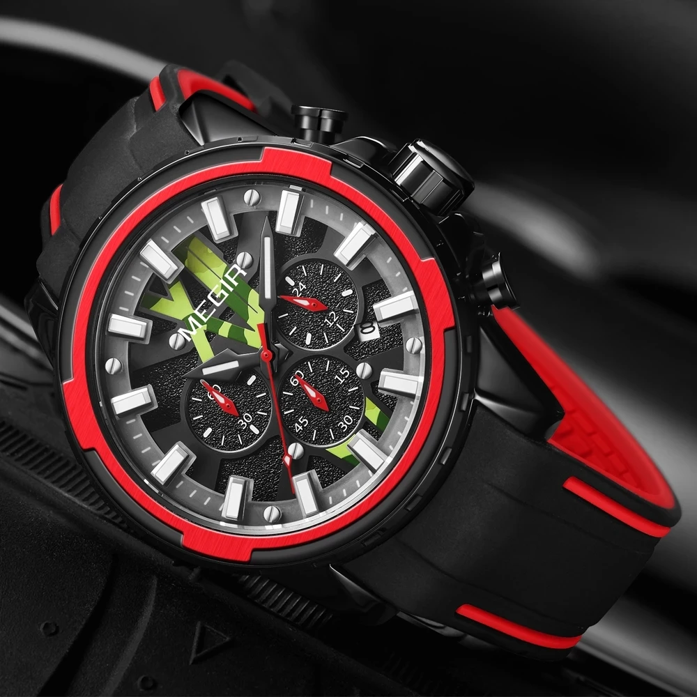 

MEGIR Quarzuhren Männer Silikon Strap Chronograph Analog Armbanduhr Luminous Wasserdicht Armee Militär Sport Uhr für Männer