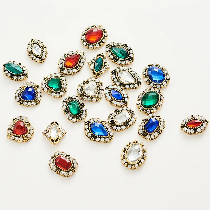 

10 шт. антикварные любовь овальные квадратные подвески из сплава 3d дизайн ногтей украшения стразы кристаллы бриллианты Цвет красный зеленый...