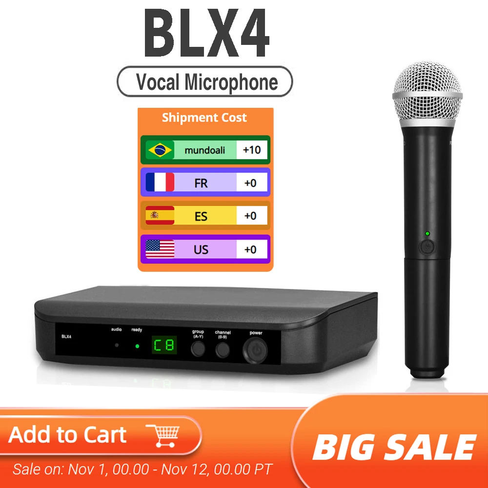 

BLX4 PG58 Professional Wireless Single Channel Microphone System UHF True Diversity Dynamic Cardioid Handheld Karaoke Mic