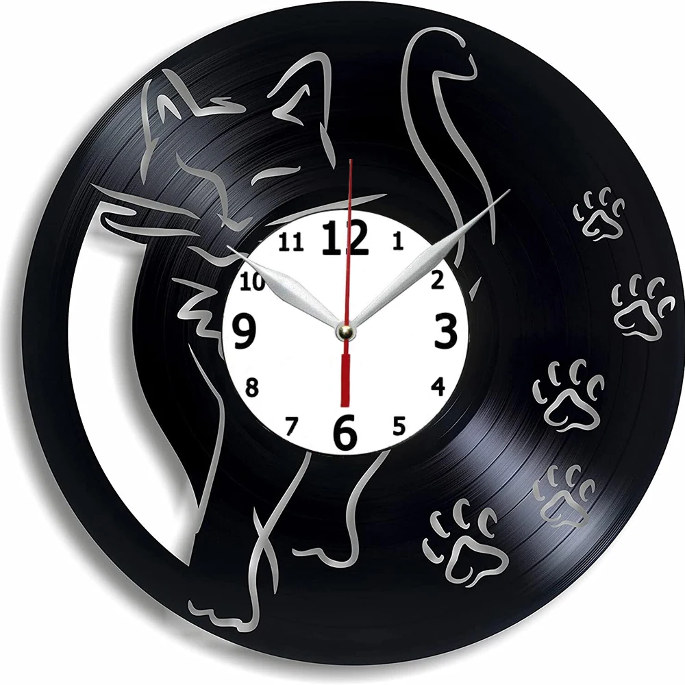 

Виниловые настенные часы в виде кошки, 12 дюймов, забавные подарки для женщин, подарки для любителей животных, идея подарка