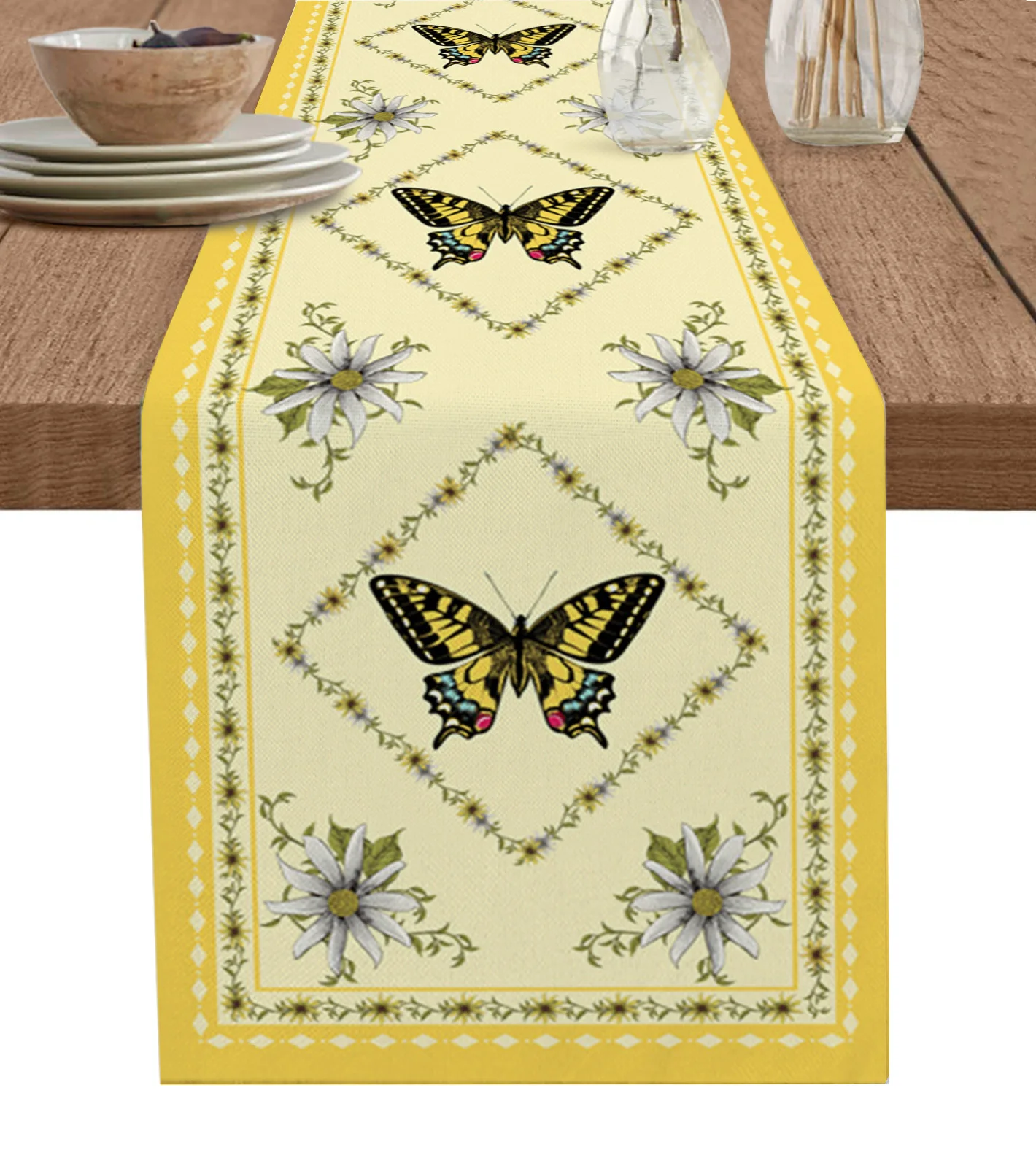 

Daisy Flower Butterfly Table Runner Wedding Decor Table Cover Holiday Party Coffee Table Decoration Table Cloth
