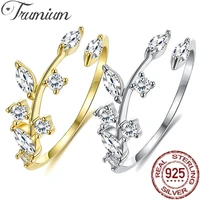 trumium 100 s925 sterling silver handmade olive leaf rings for women exquisite cz stone adjustable open ring fine 925 jewelry