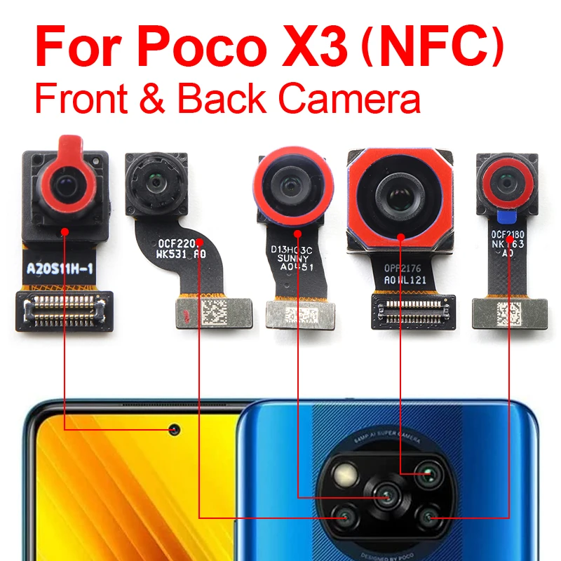 

Original Poco X3 X3 Pro Back Camera Front Rear Back Camera For Xiaomi Mi Poco X3 NFC Rear Camera Module Flex Replacement Parts