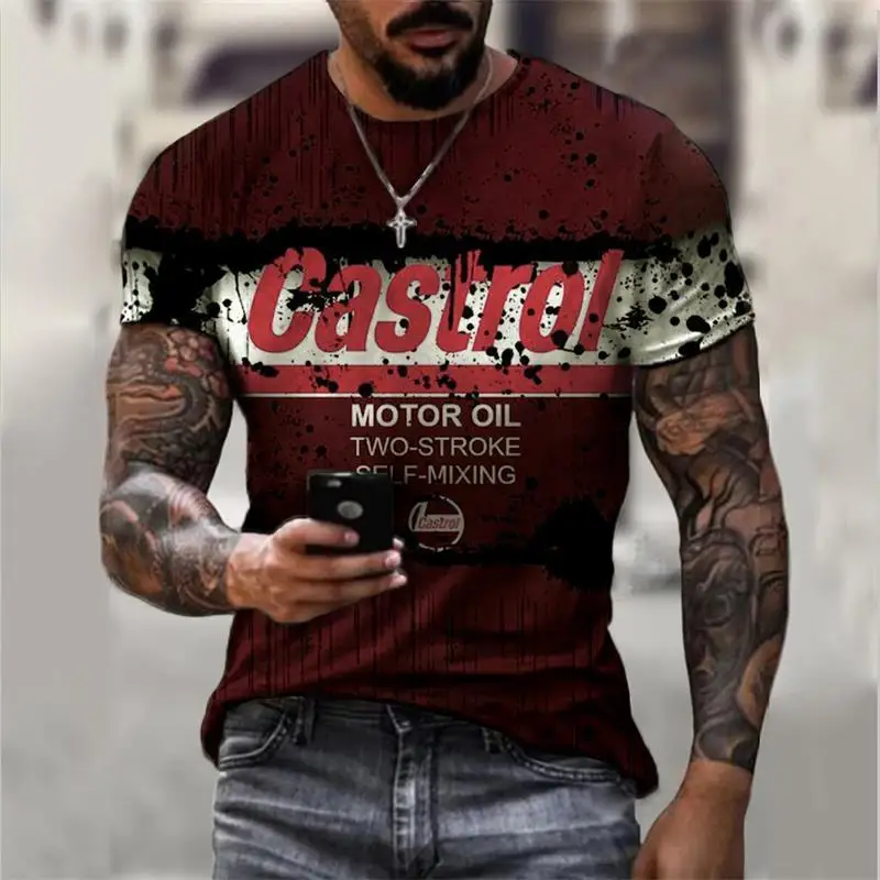 

Винтажная Мужская футболка Castrol с коротким рукавом, модная мужская футболка с 3D-принтом национальных букв в стиле Харадзюку, мужской топ с в...